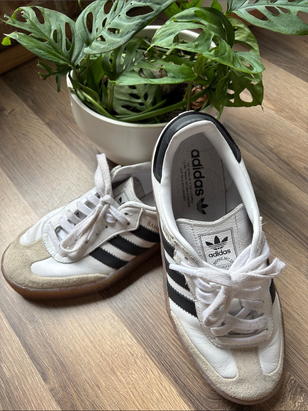 adidas Samba Retro Sneakers - White & Black with Gum Sole